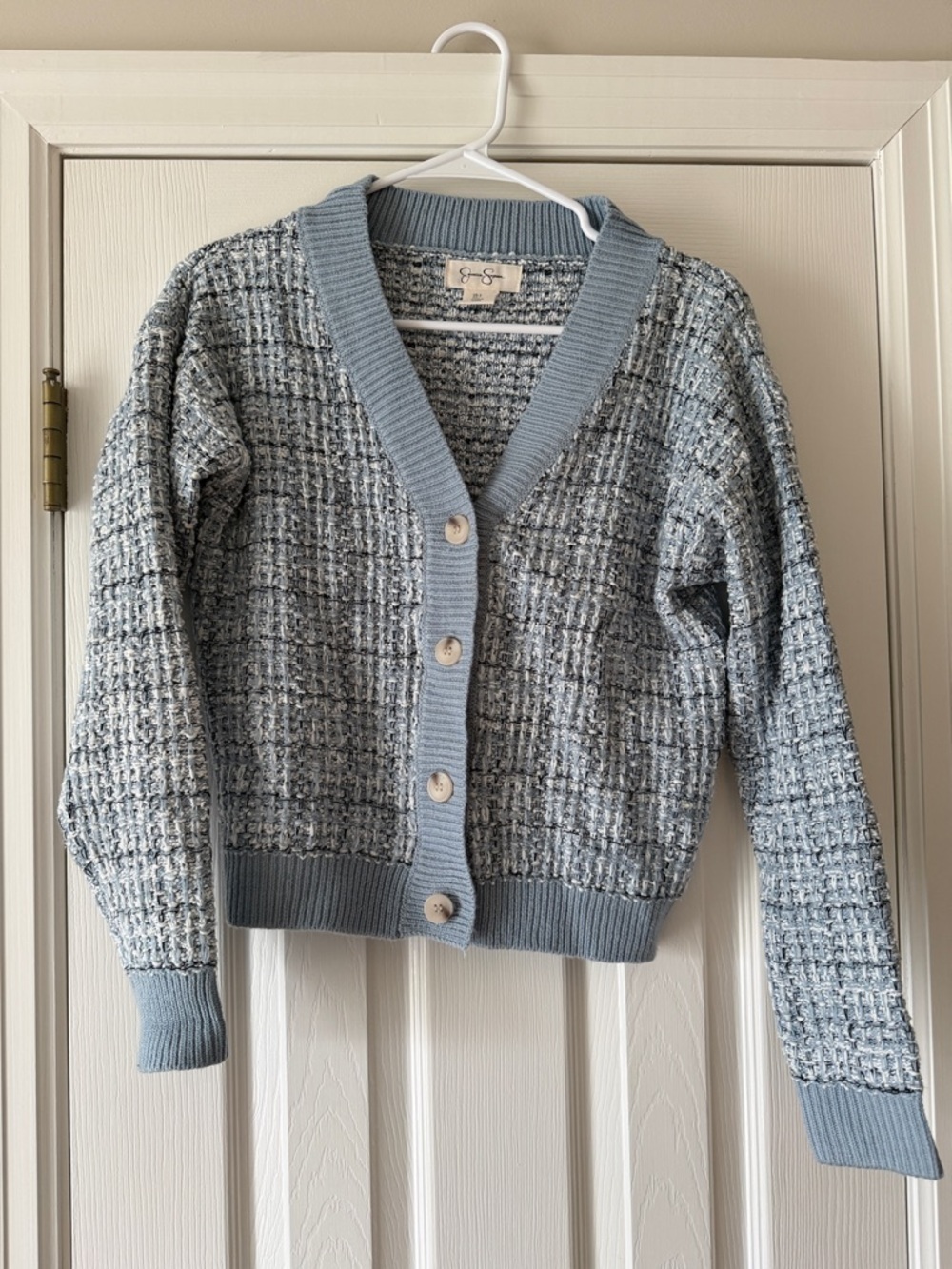 Jessica Simpson Blue and Gray Textured Knit Cardigan